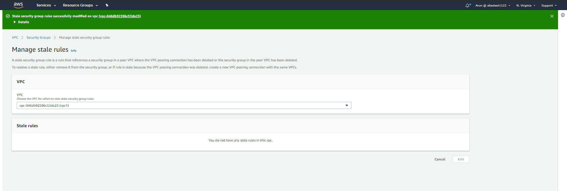Stale security groups - Deleting or modifying a stale rule in a security group using the VPC Console