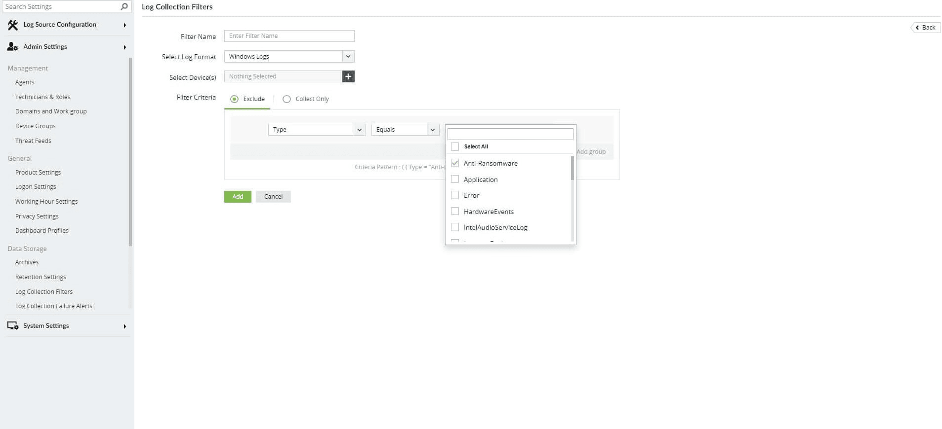 Log Collection Filter