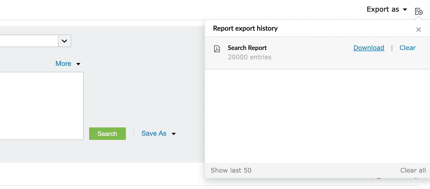 Saving search and exporting search results
