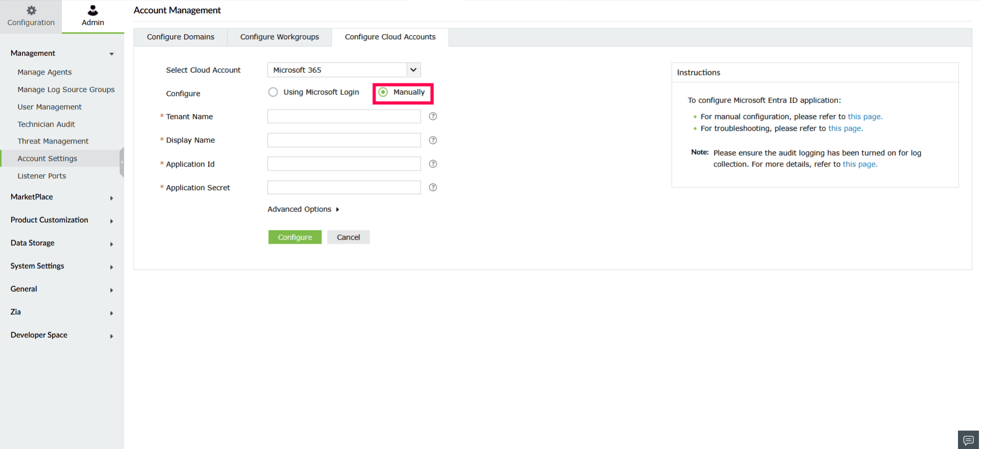 Configuring and managing
