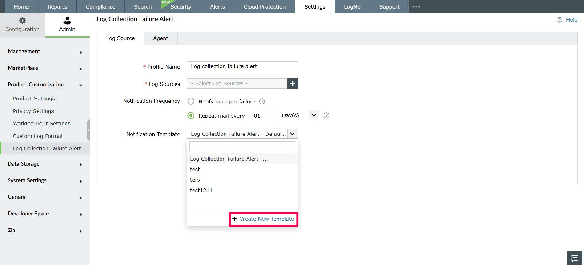 Log Collection Failure Alert in ManageEngine Log360 Cloud