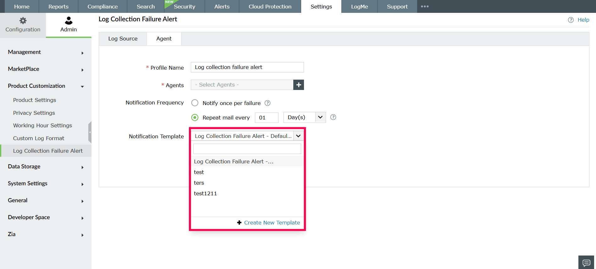 Log Collection Failure Alert in ManageEngine Log360 Cloud