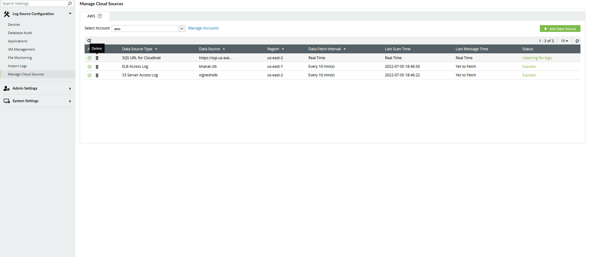 Manage cloud sources