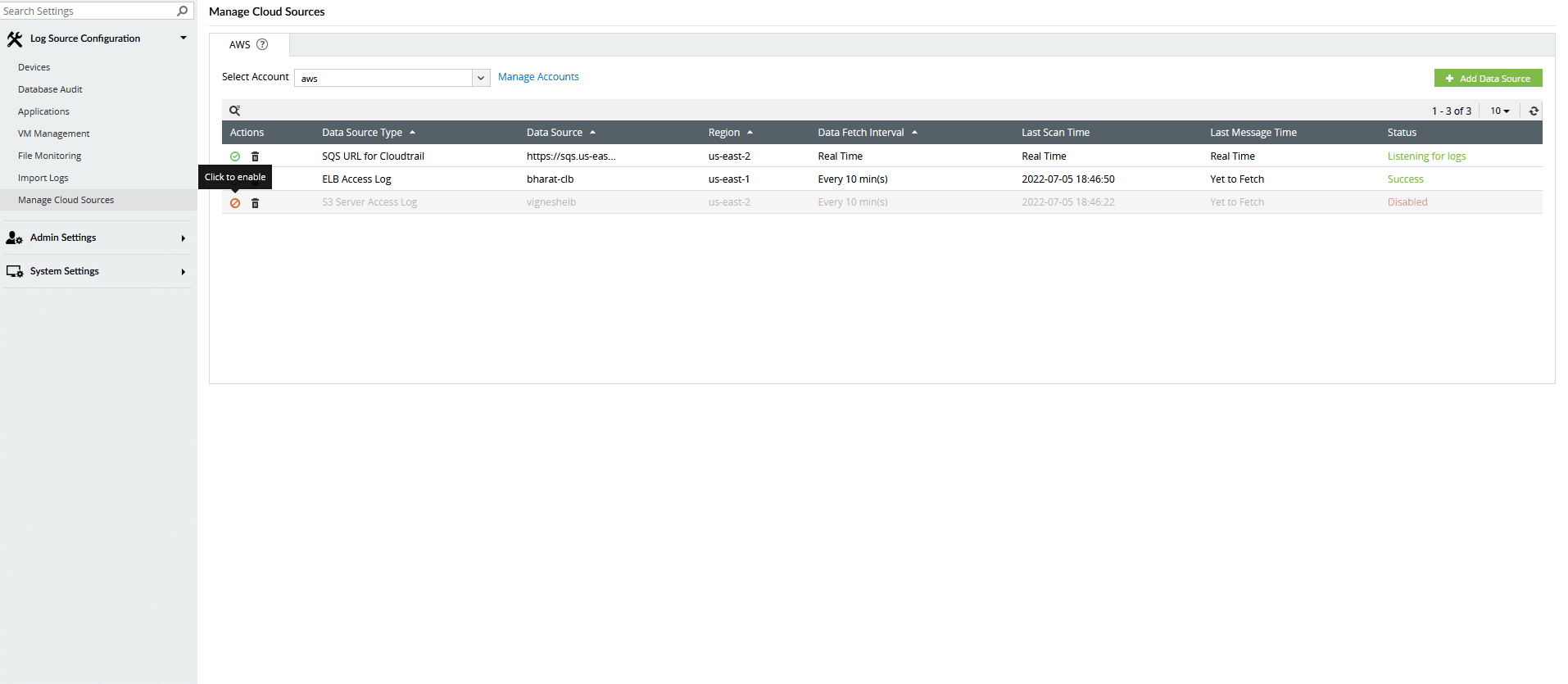 Manage cloud sources