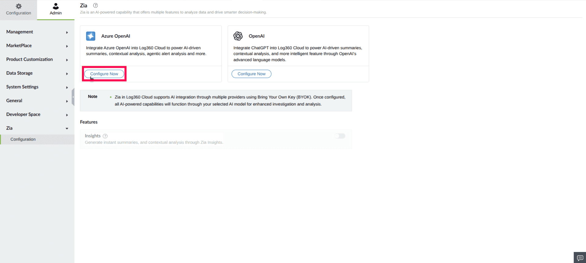 Configuring Azure OpenAI in ManageEngine Log360 Cloud