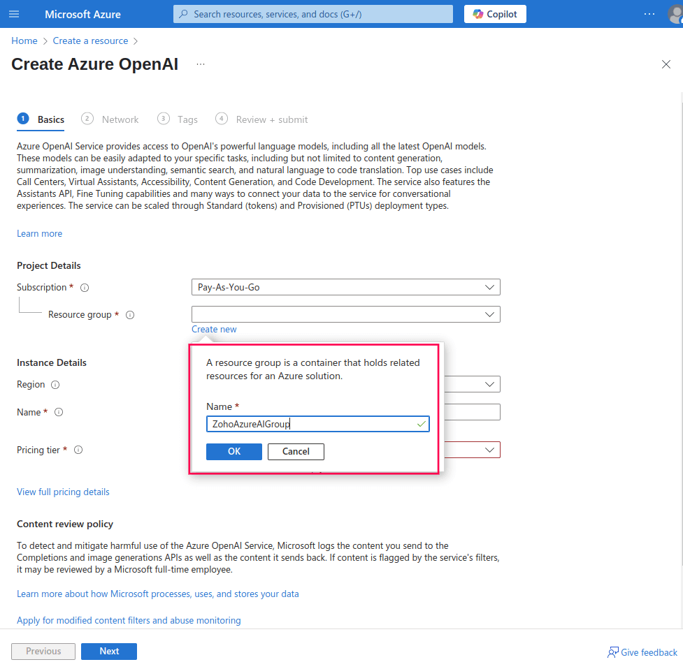 Creating a resource group in Microsoft Azure