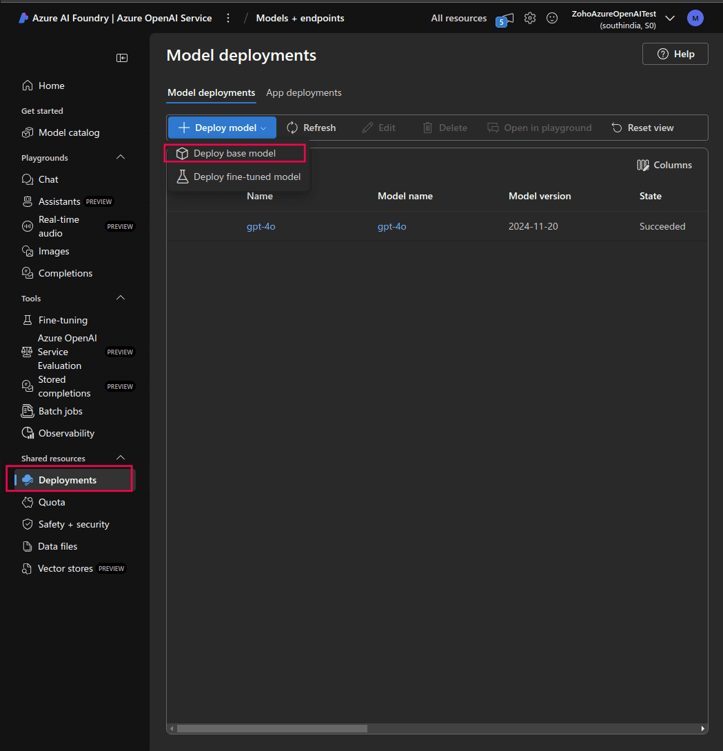 Deploying a model in Azure AI Foundry portal