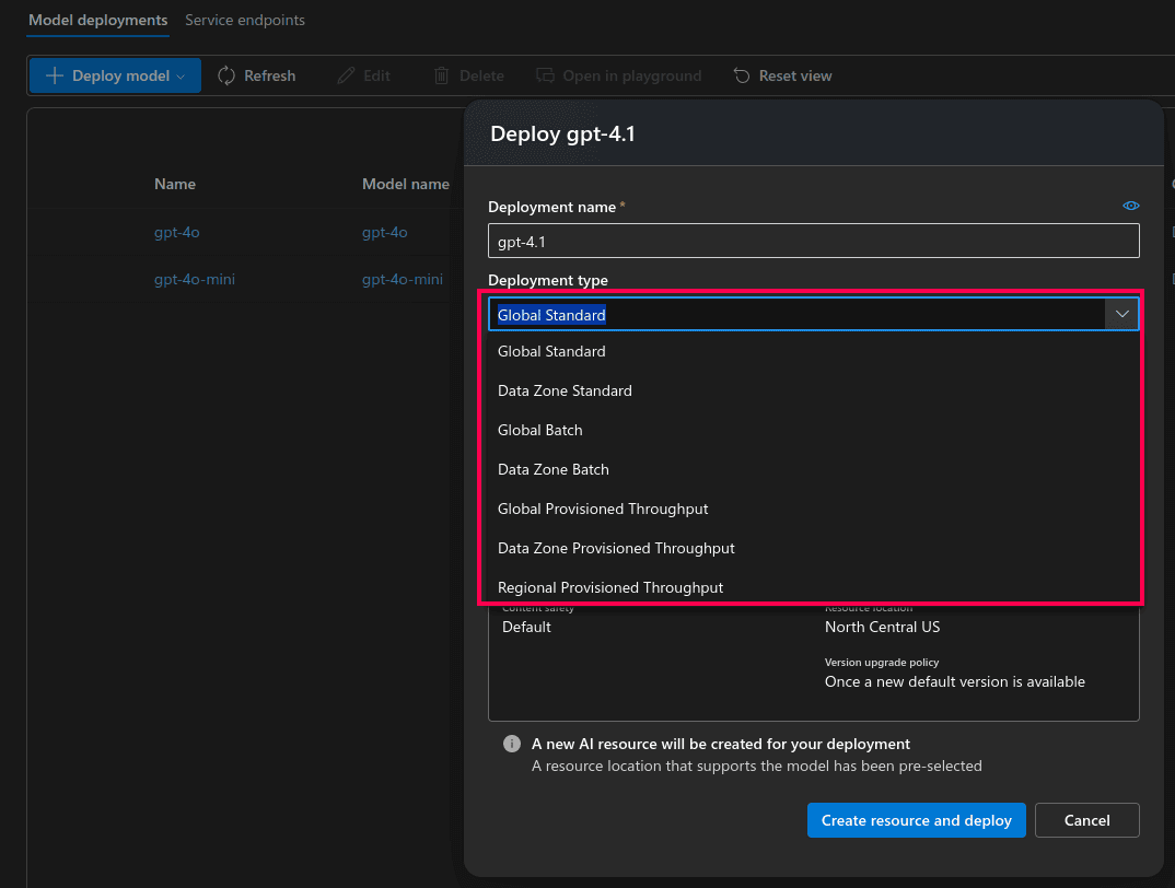 Deployment settings in Azure AI Foundry portal
