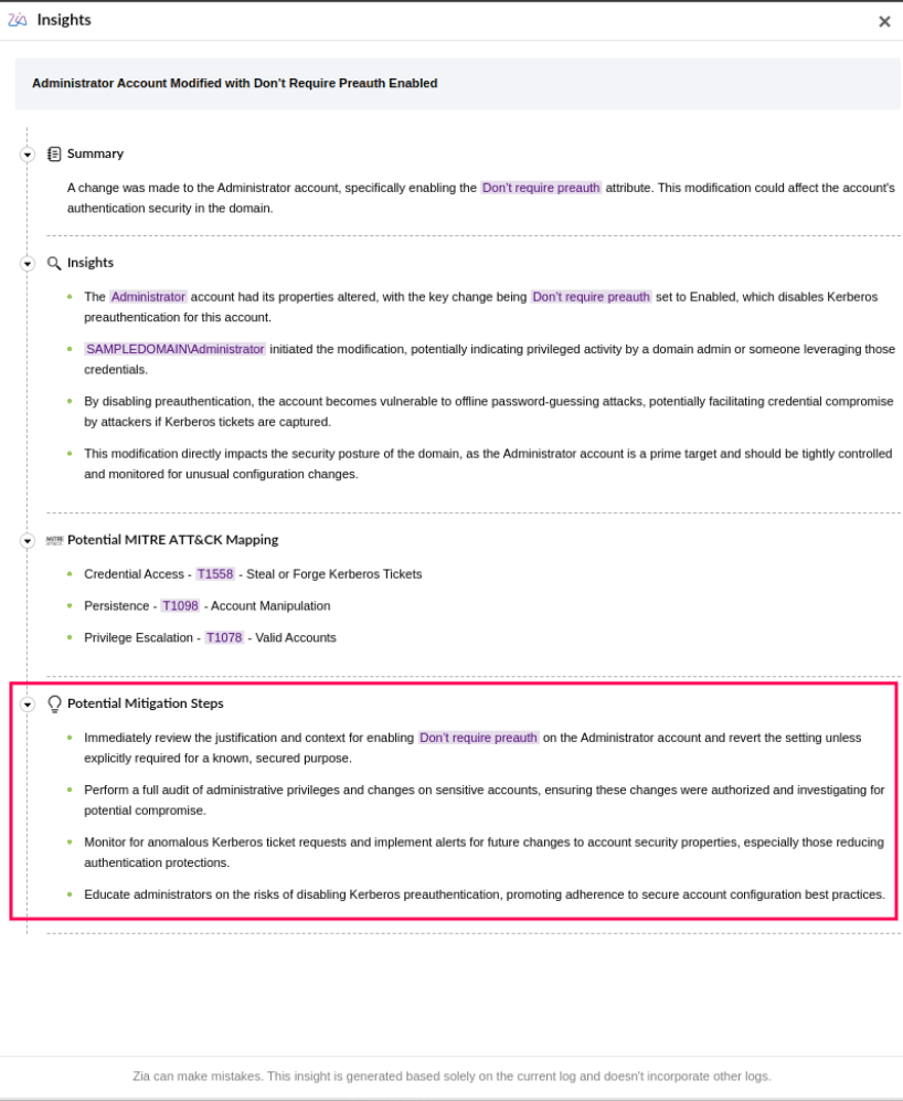 Suggested mitigation actions from Zia Insights