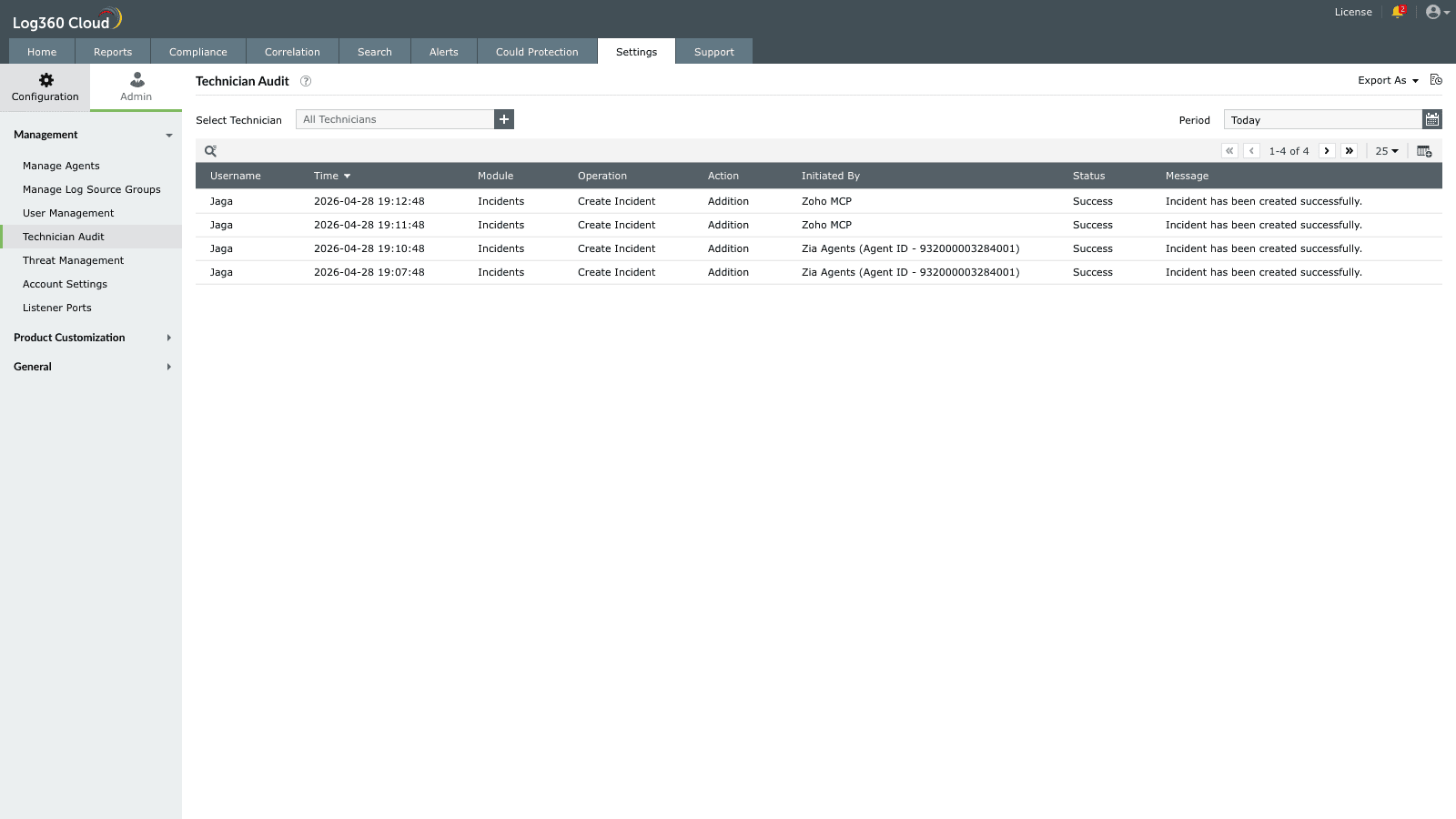 Tracking MCP activity in Technician Audit