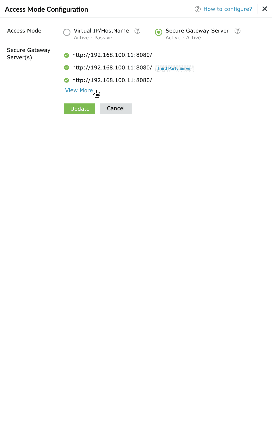 Viewing configured Access Gateway Clusters