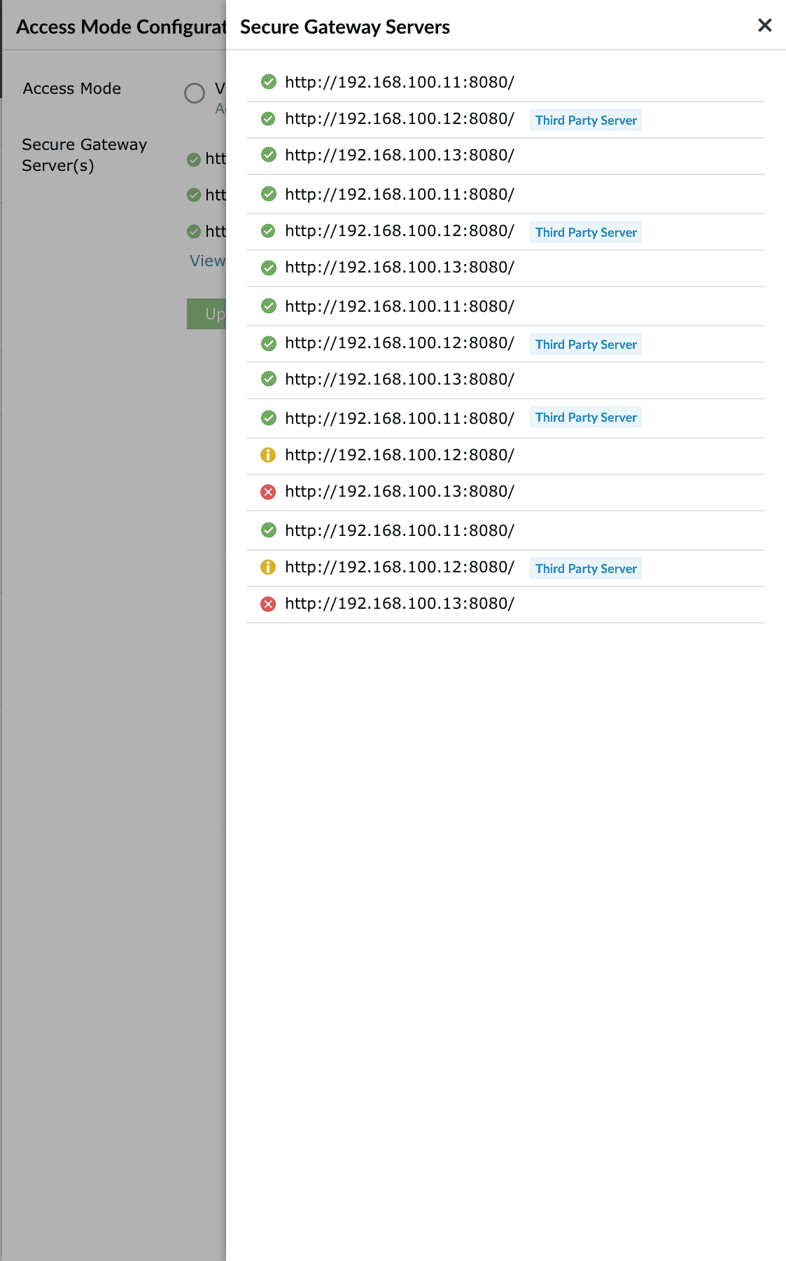 List of configured Access Gateway Clusters