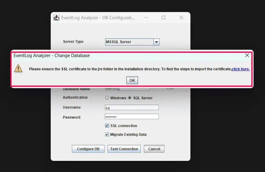 Configuring MSSQL Force Encryption in ManageEngine Log360 Cloud