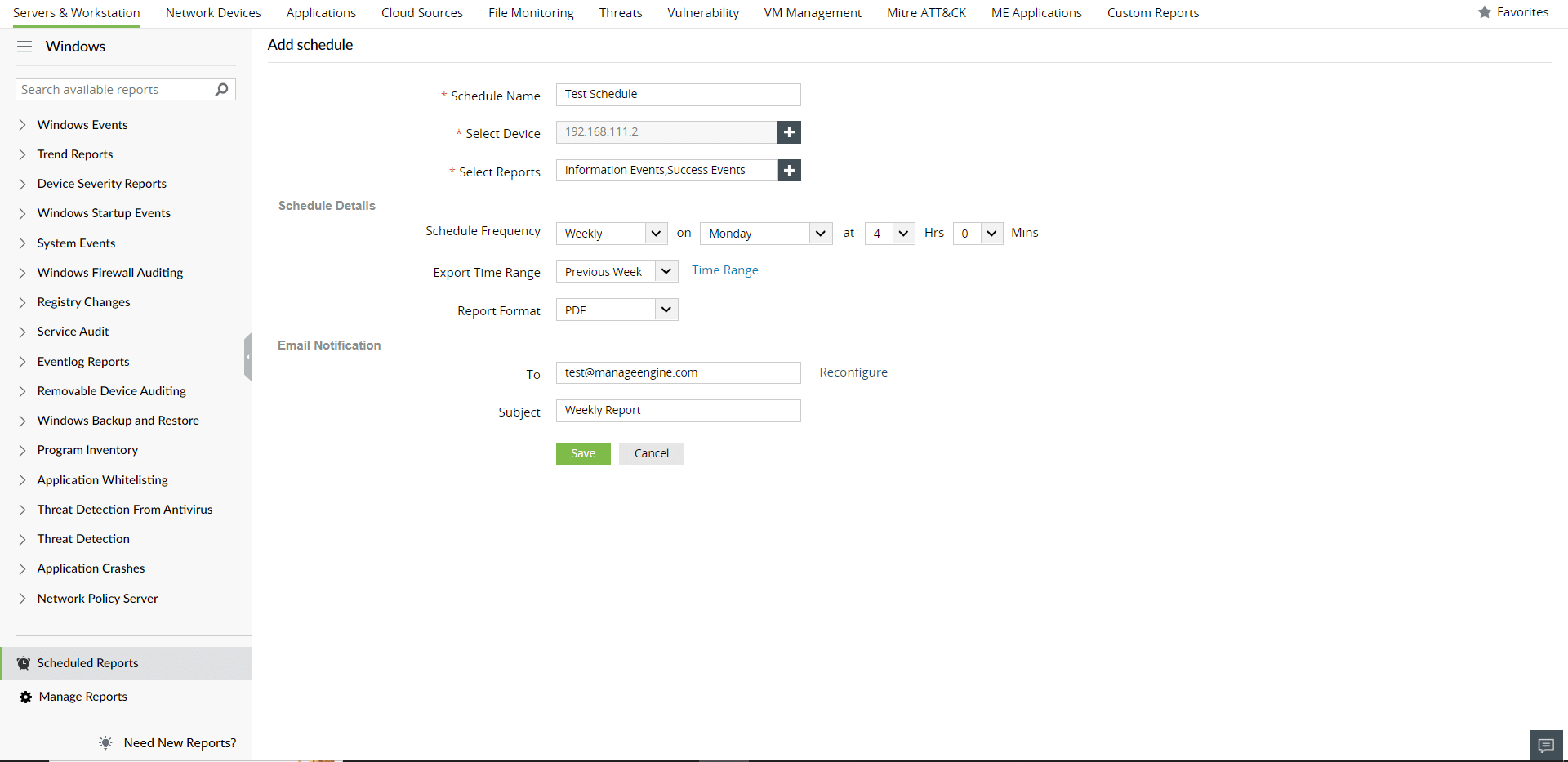 Creating a New Report Schedule