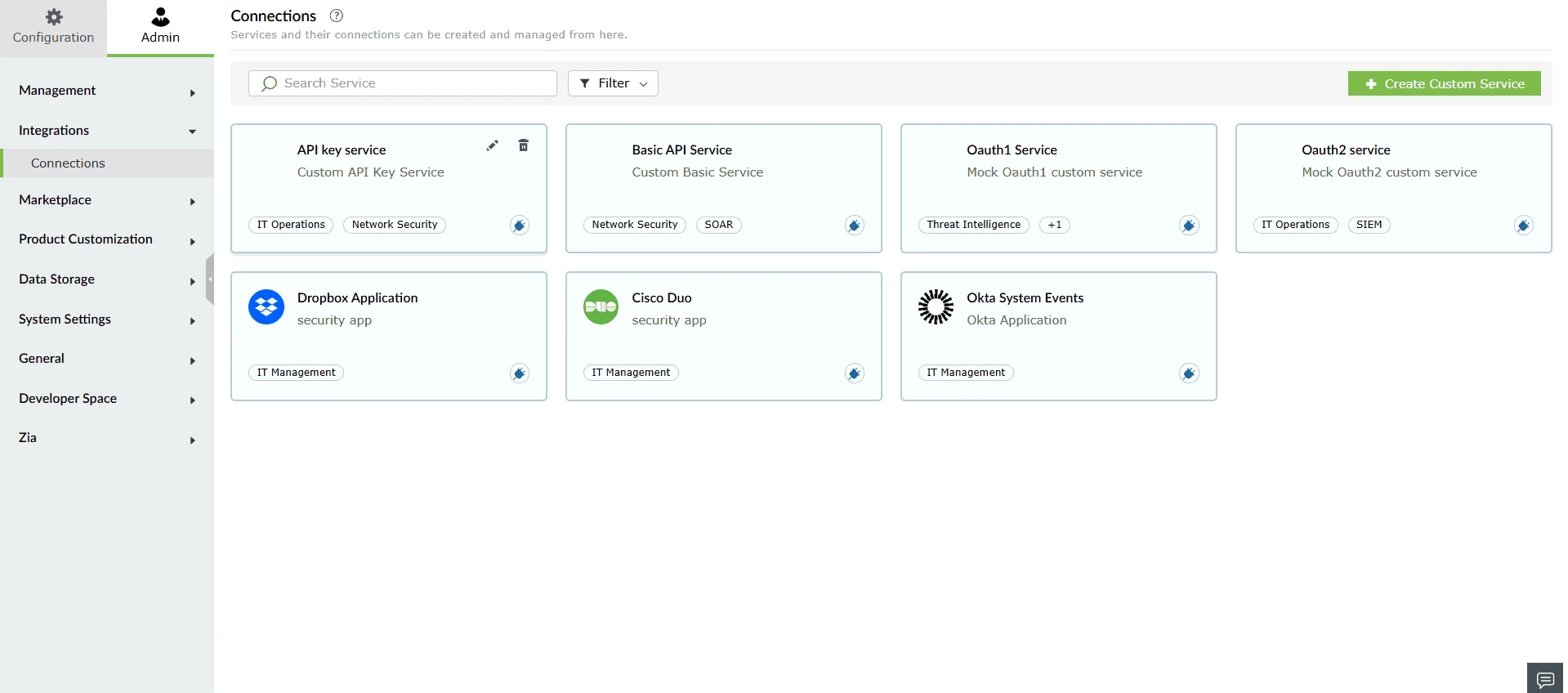 Selecting the configured custom service