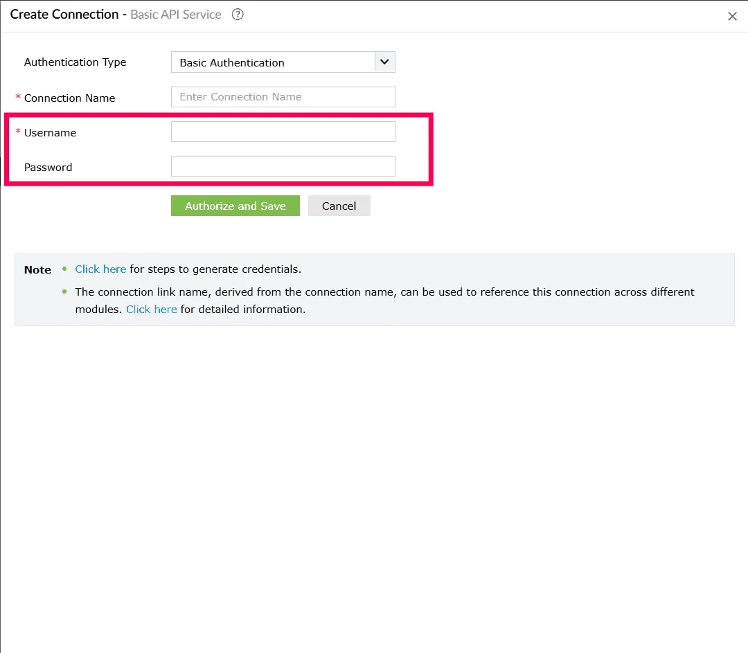 Entering credentials for basic authentication connection