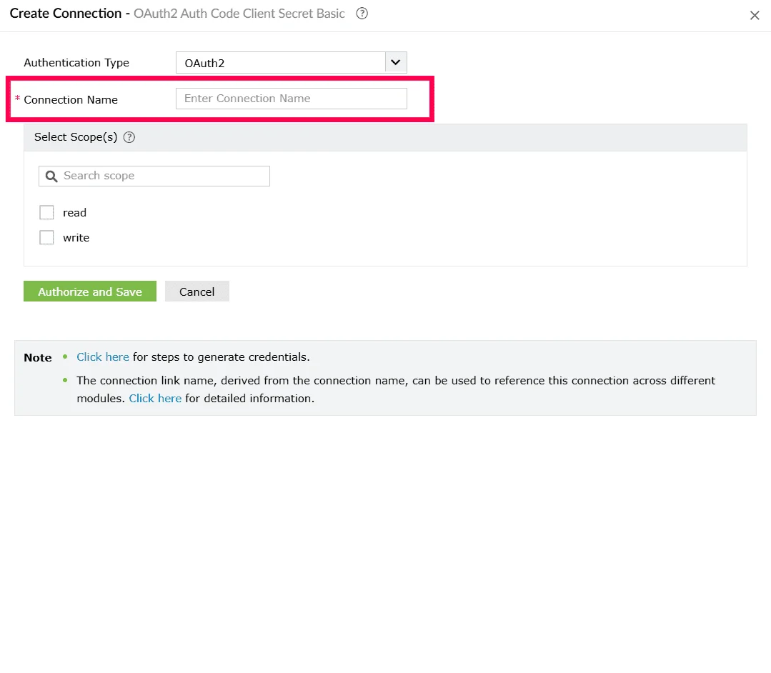 Entering a connection name for OAuth 2