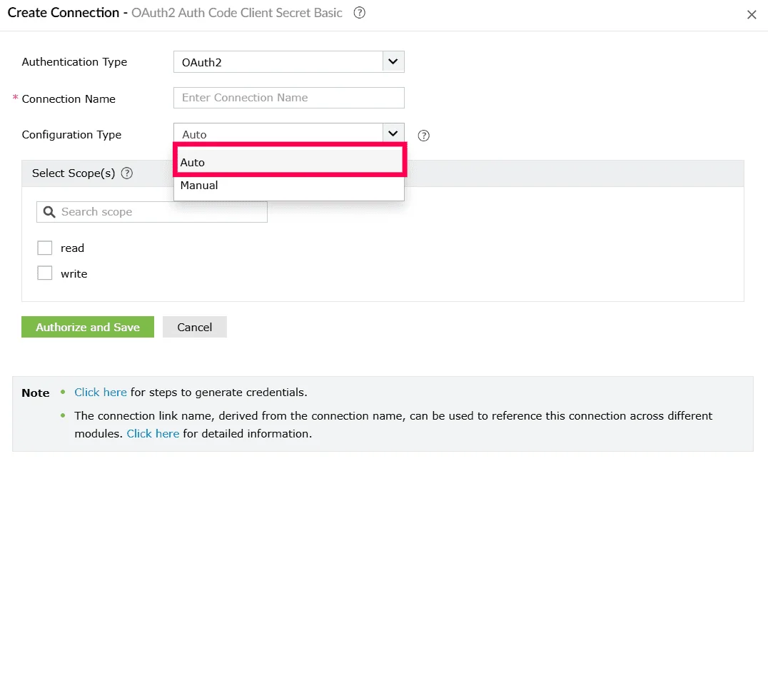 Selecting auto configuration type for OAuth 2