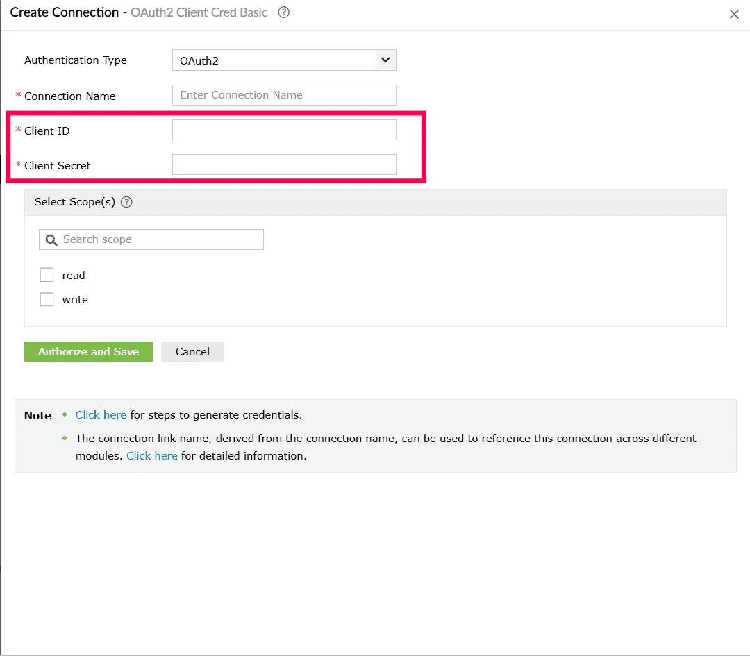 Creating a connection with client credentials