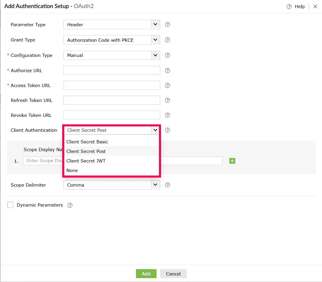 Selecting a client authentication method