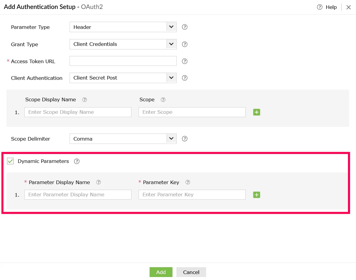 Enabling dynamic parameters