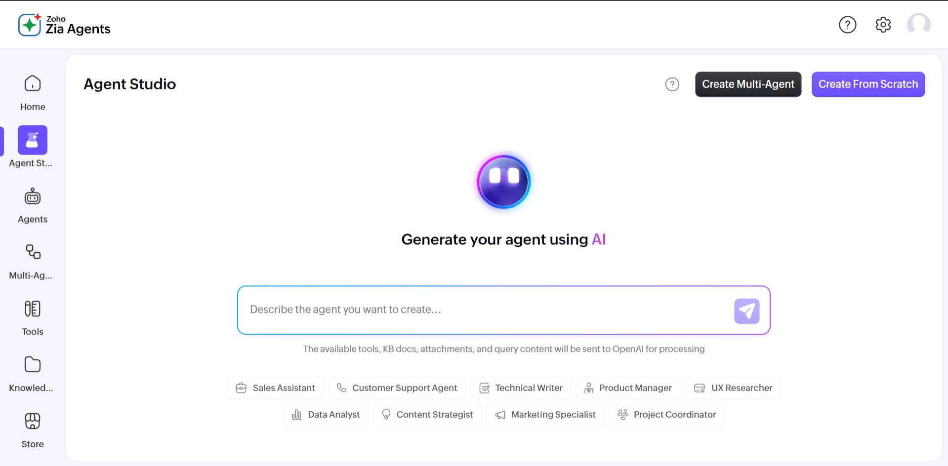 Creating custom agents in Agent Studio in ManageEngine Log360 Cloud