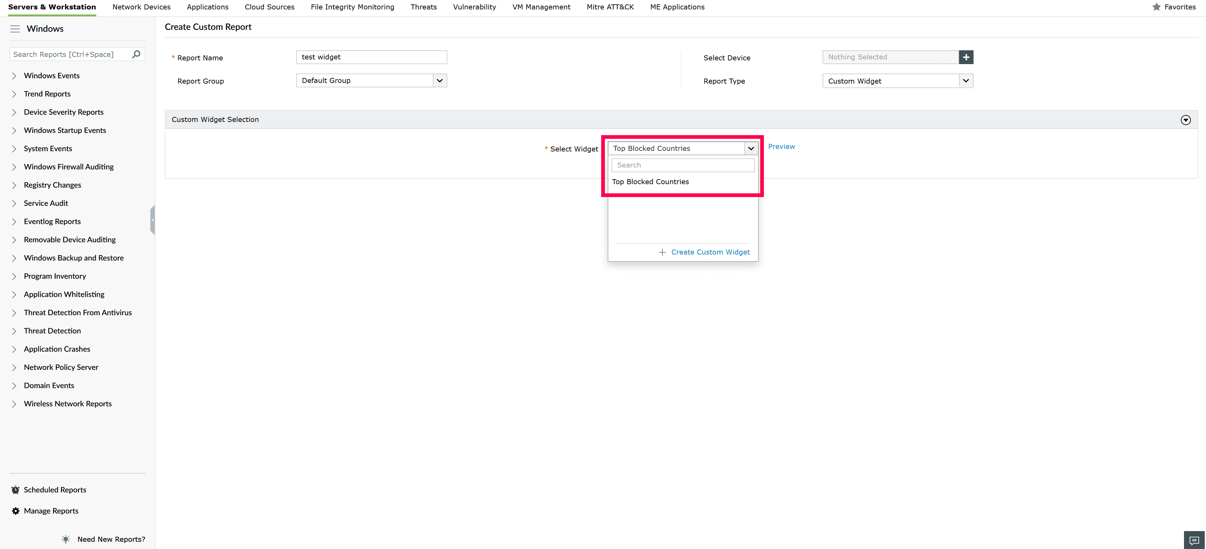 Custom Report Widget
