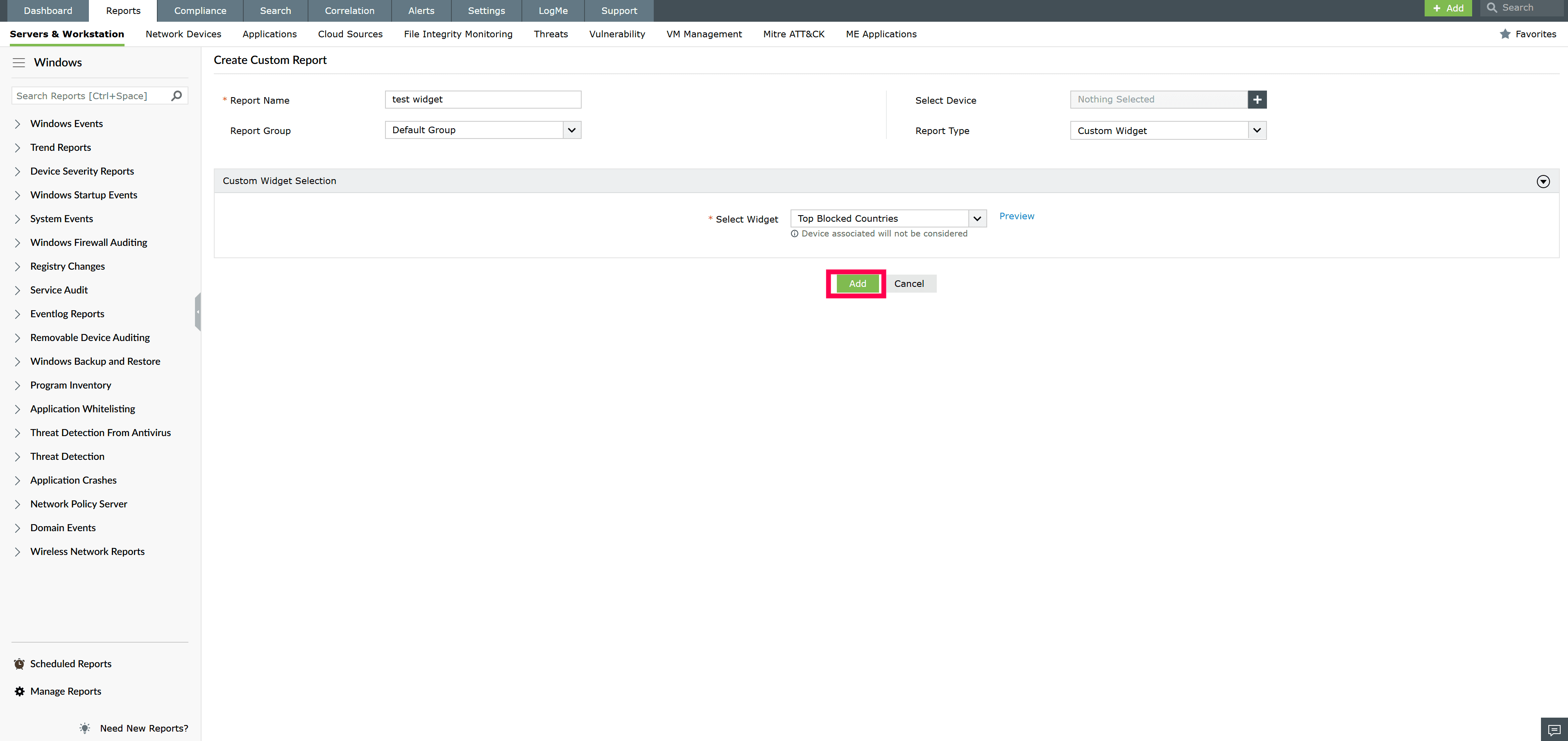 Custom Report Widget