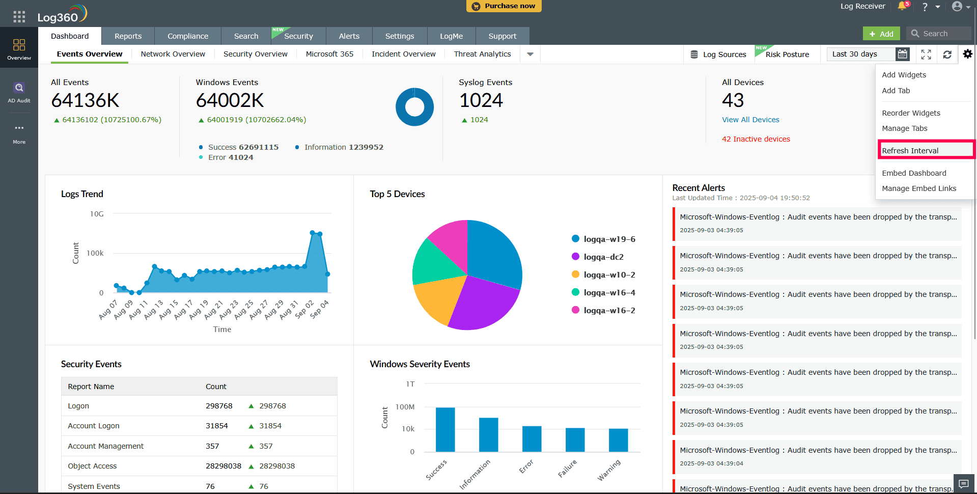 Configuring Refresh Interval in the dashboard