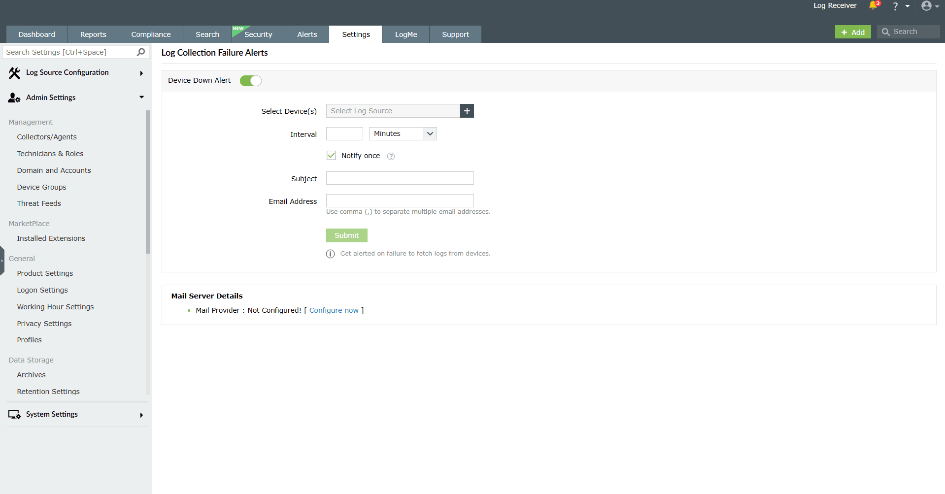 Log Collection Alerts
