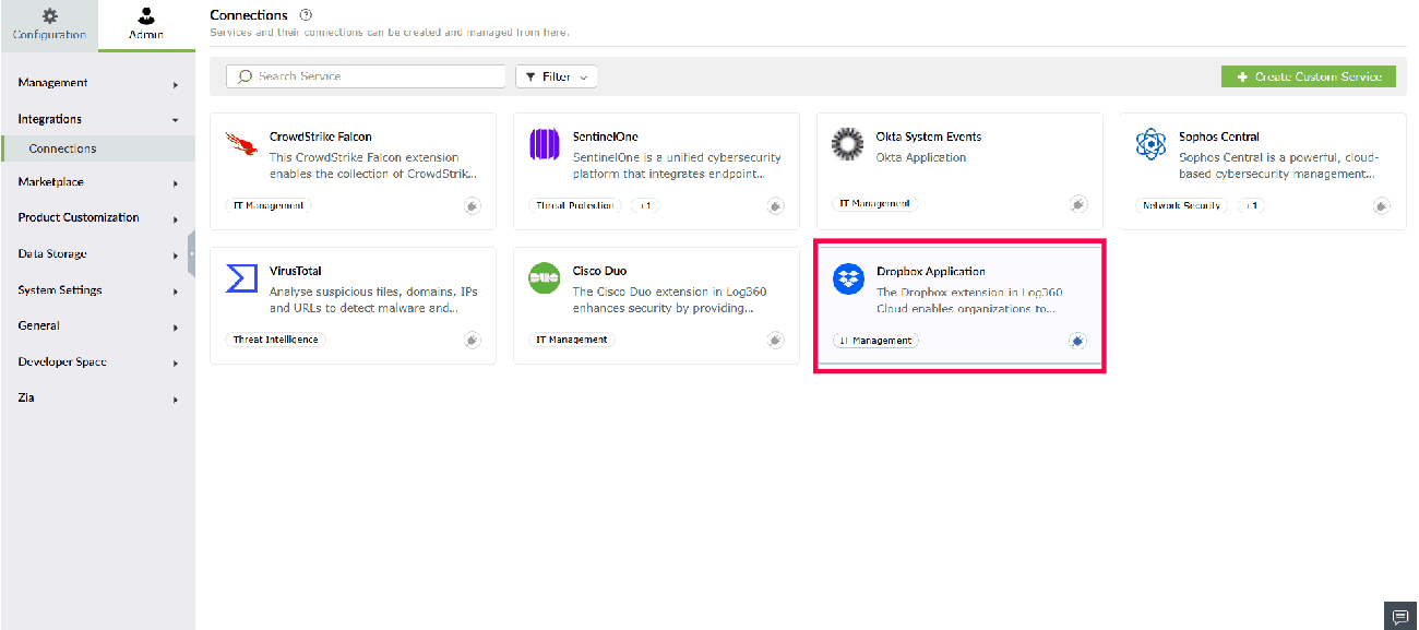 Selecting Dropbox Application