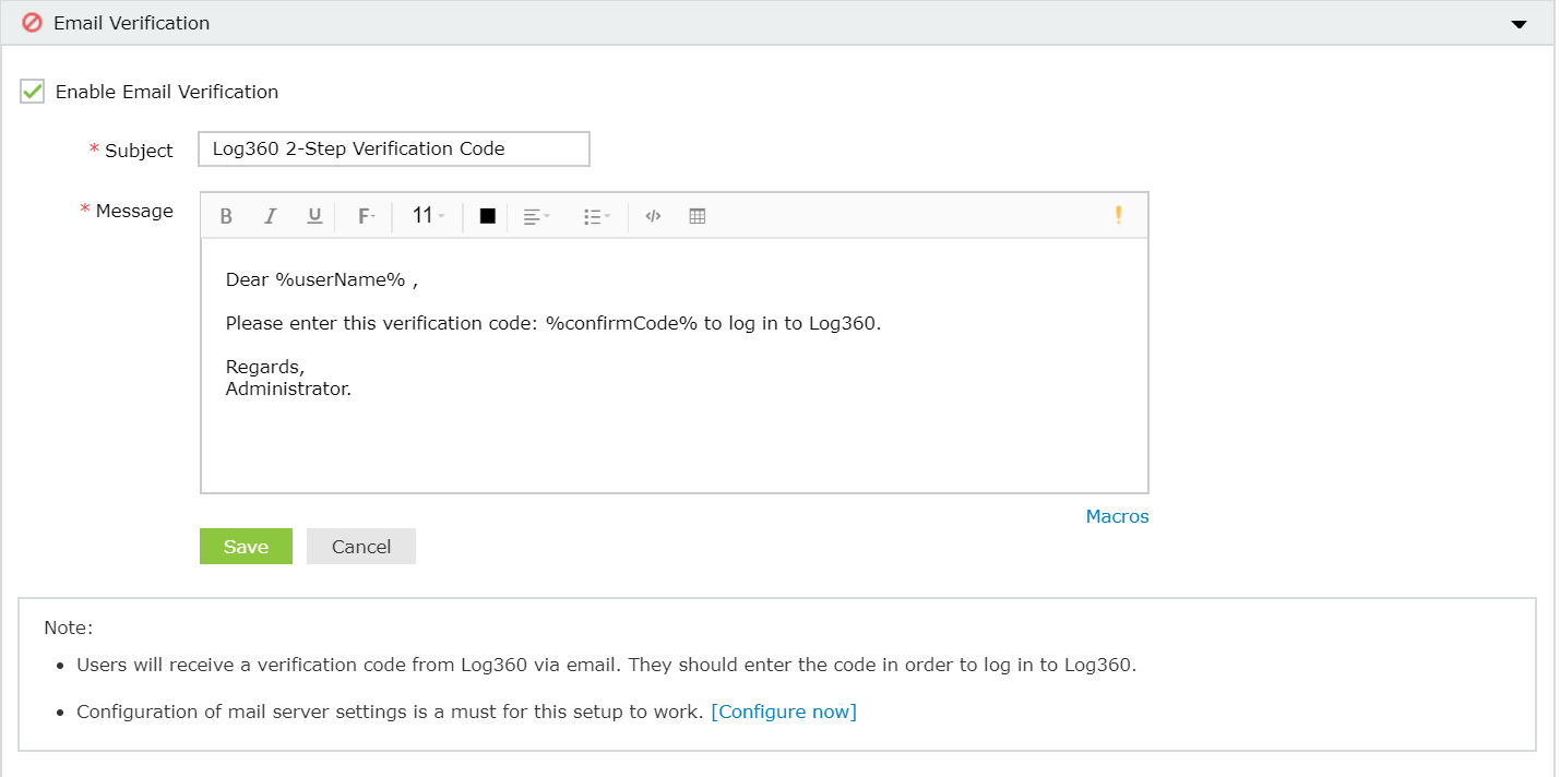 Two-factor Authentication email verification