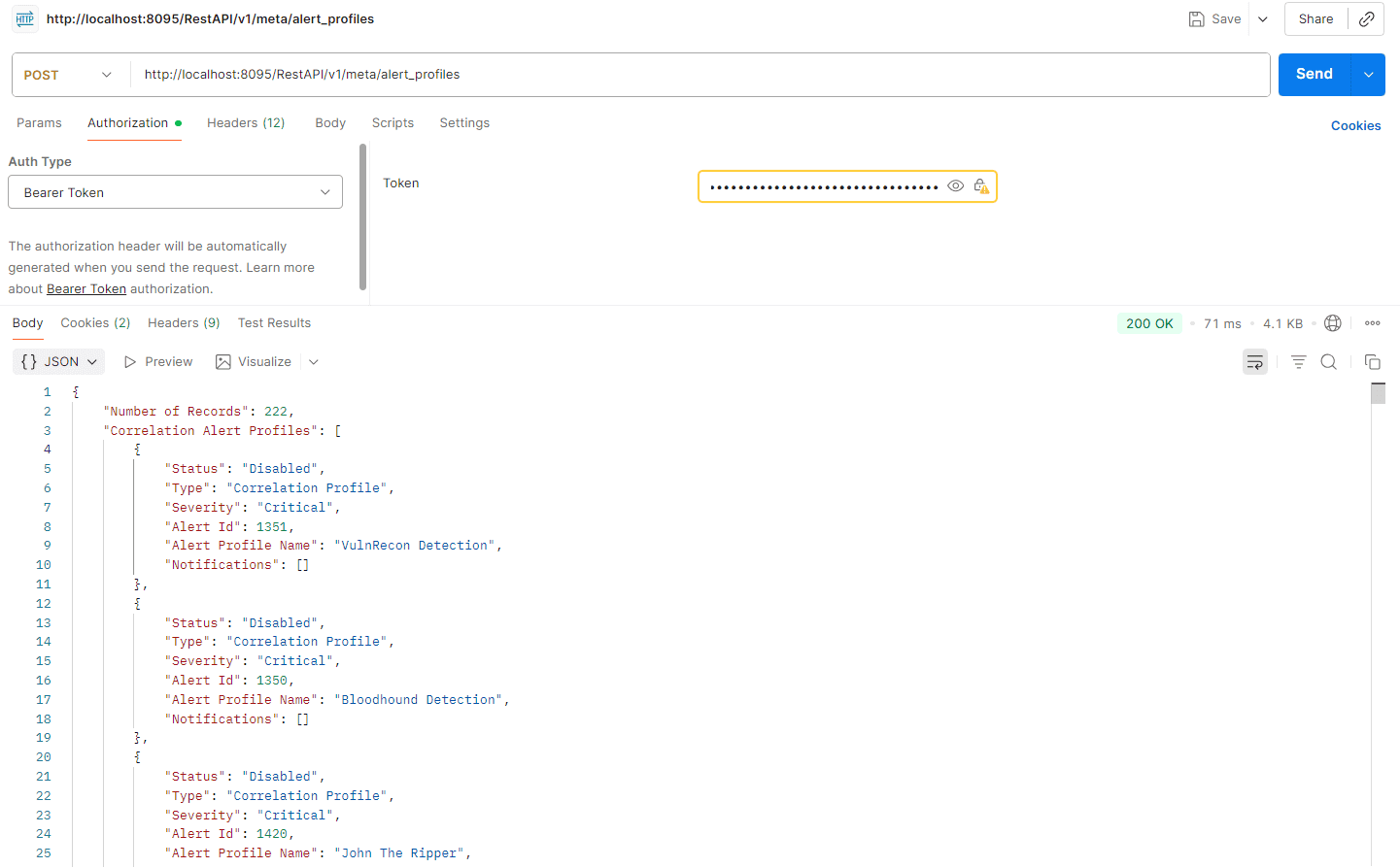 Get alert profiles API