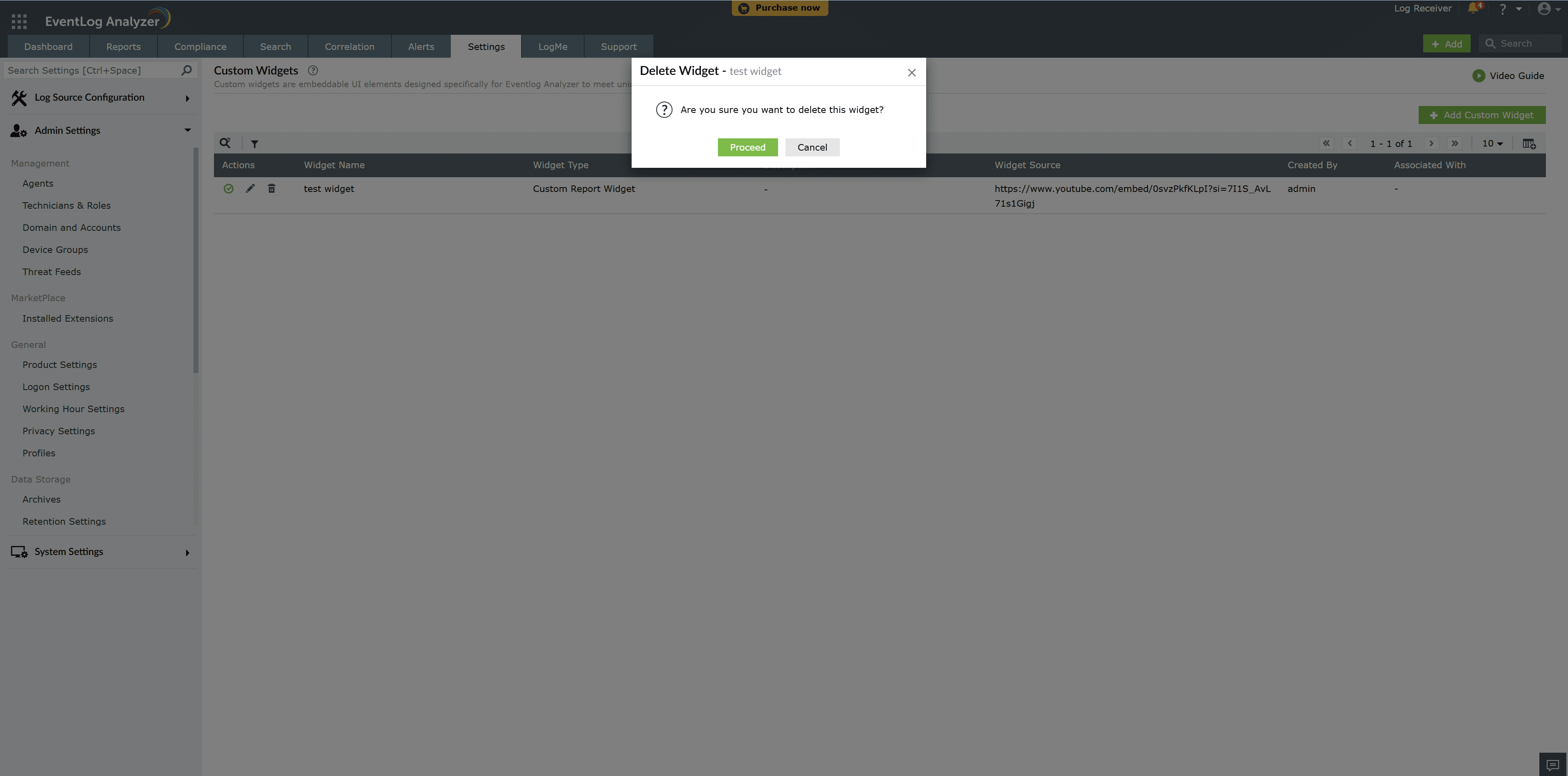 How to delete Custom Widgets