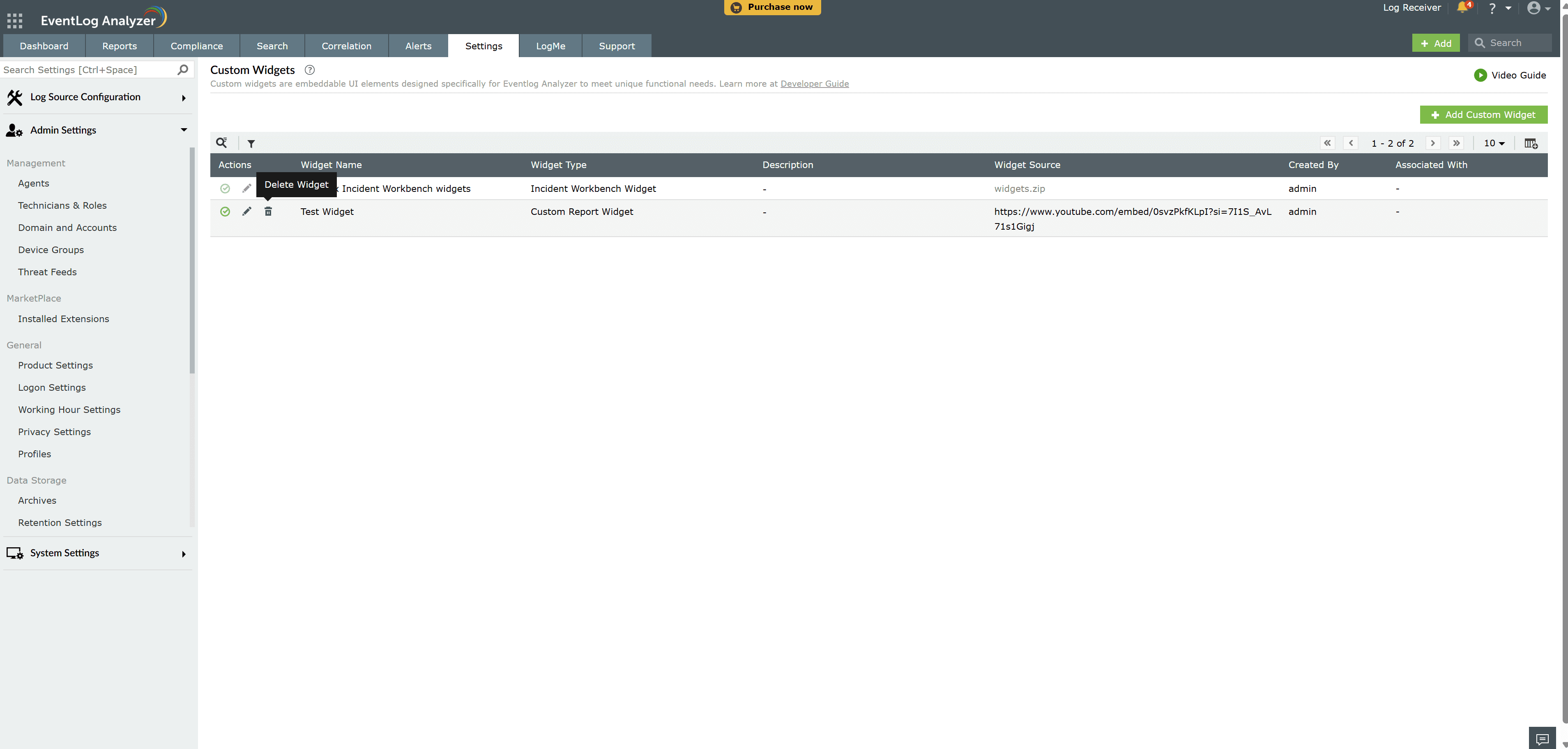 How to delete Custom Widgets