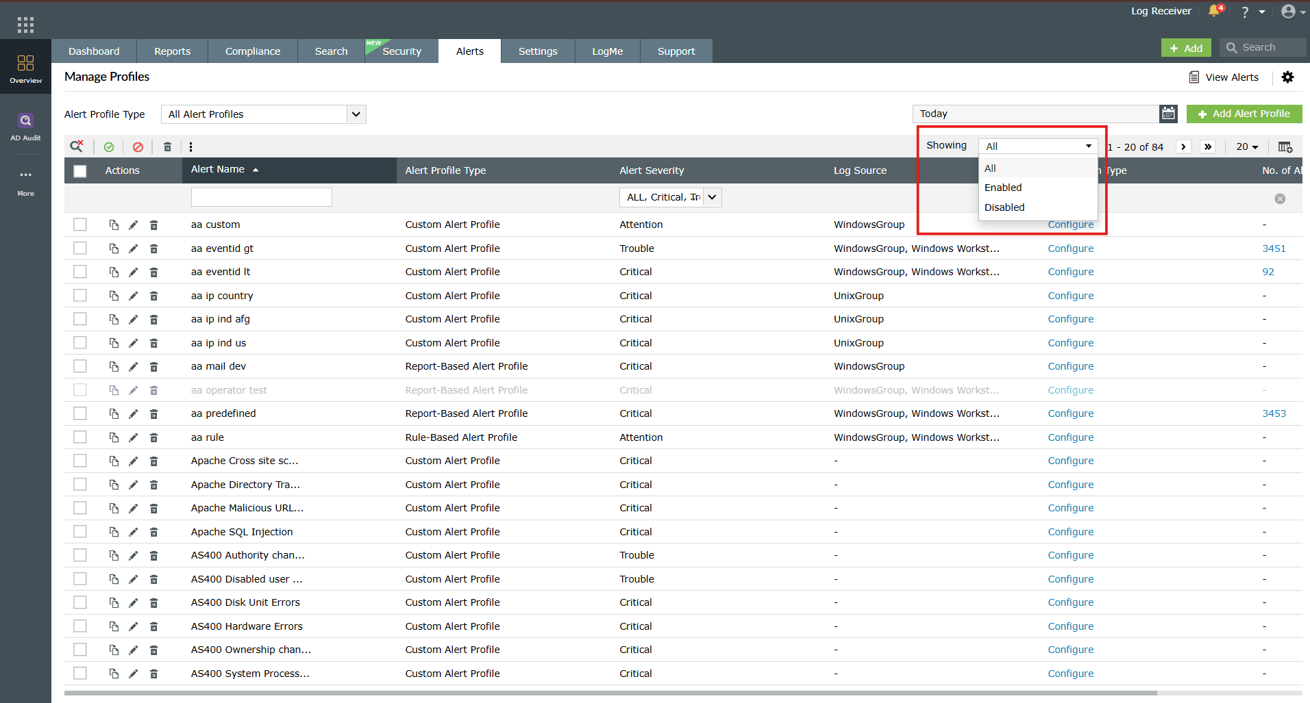 Add alert profile option via manage alert profiles module