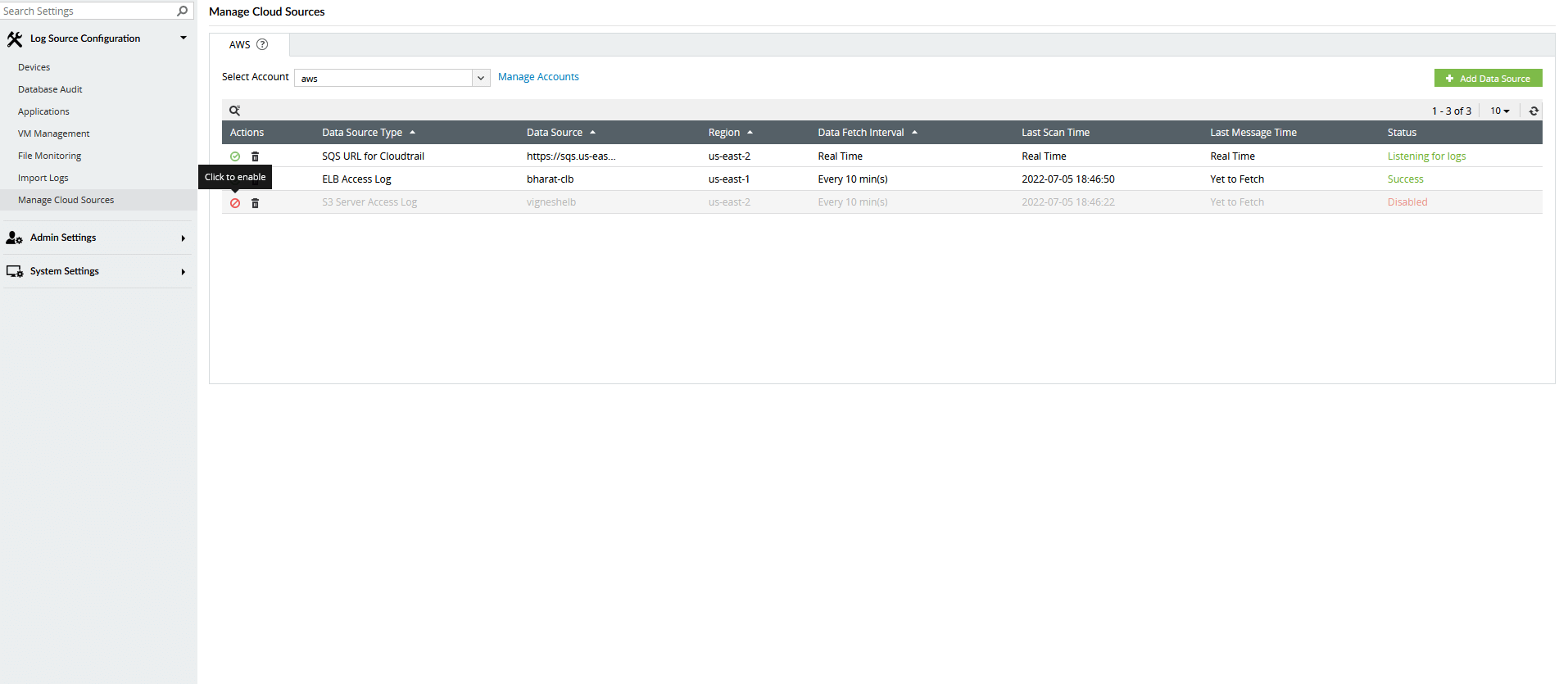 Manage Cloud Sources