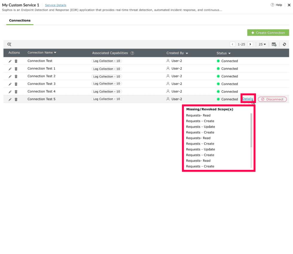 Adding or removing columns in the Connections table