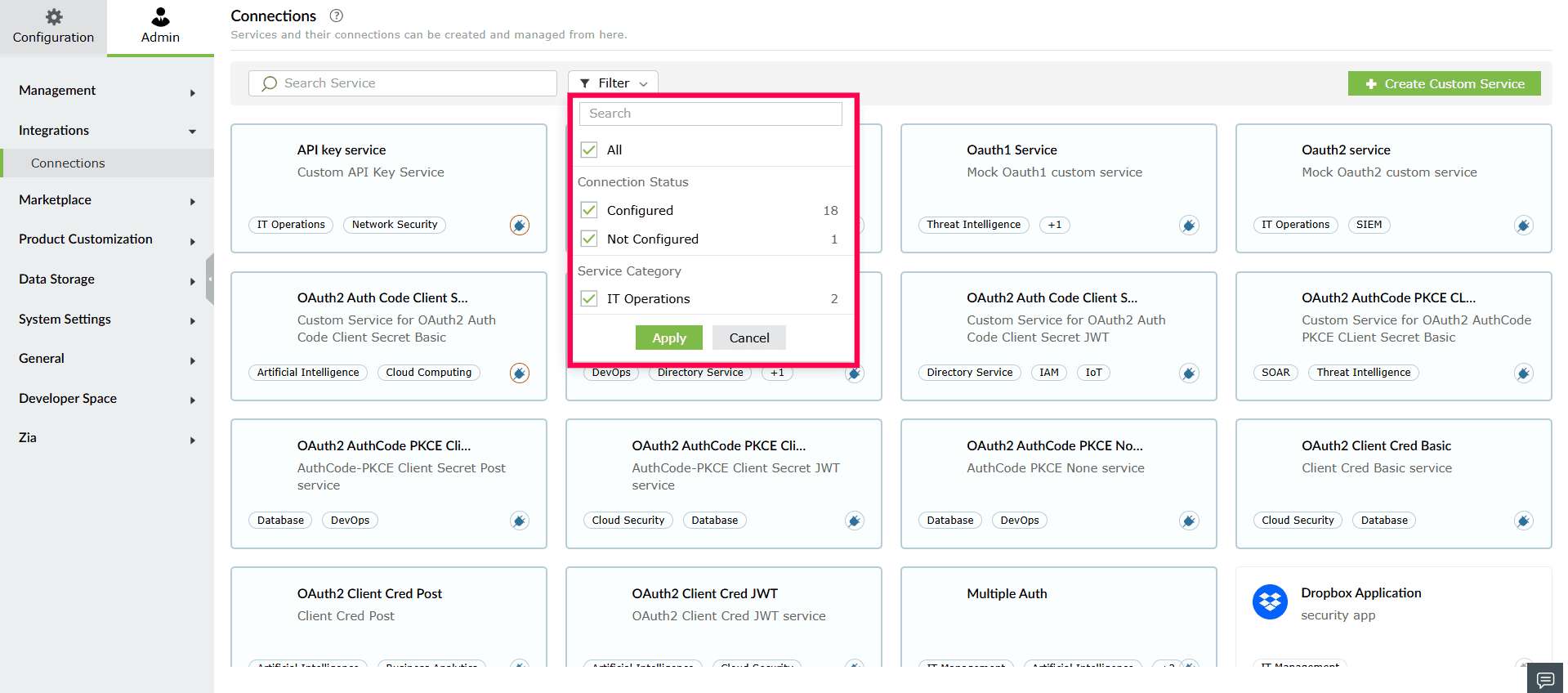 Filtering connections in the Connections page