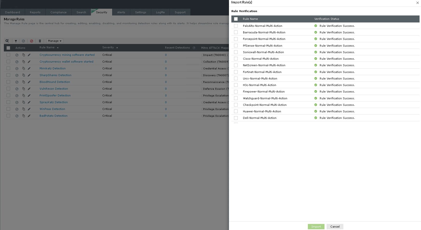 Managing rules in the manage rules module