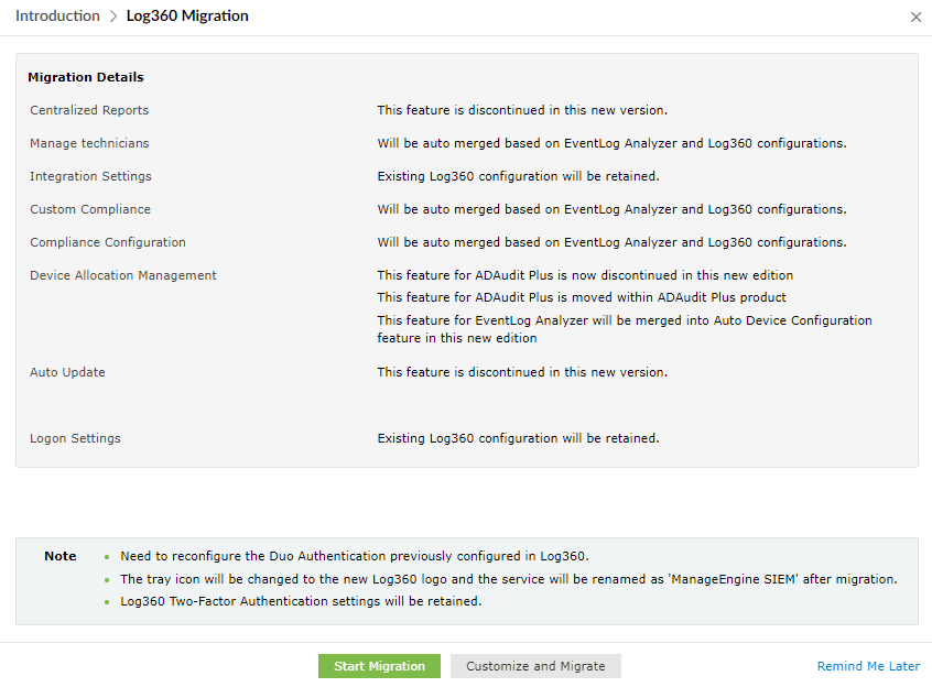 Migrating configurations from EventLog Analyzer to Unified Log360