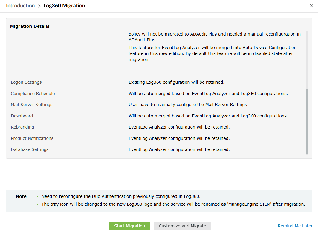 Migrating configurations from EventLog Analyzer to Unified Log360