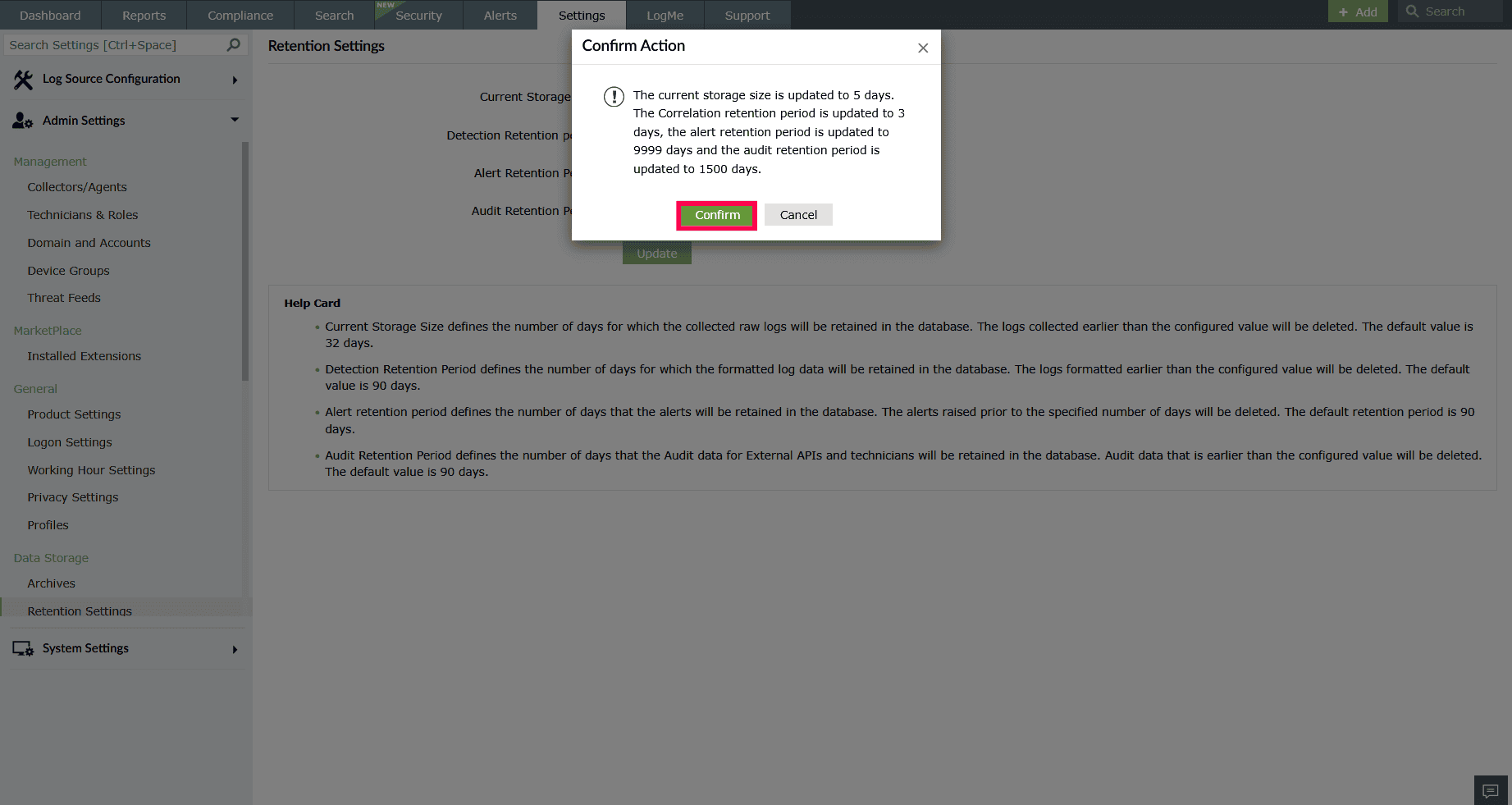 Configuring retention period 