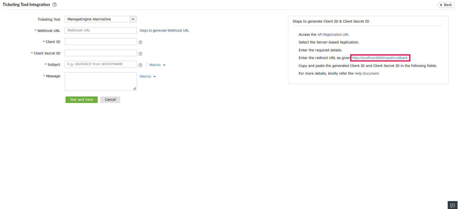 Ticketing Tool Integration