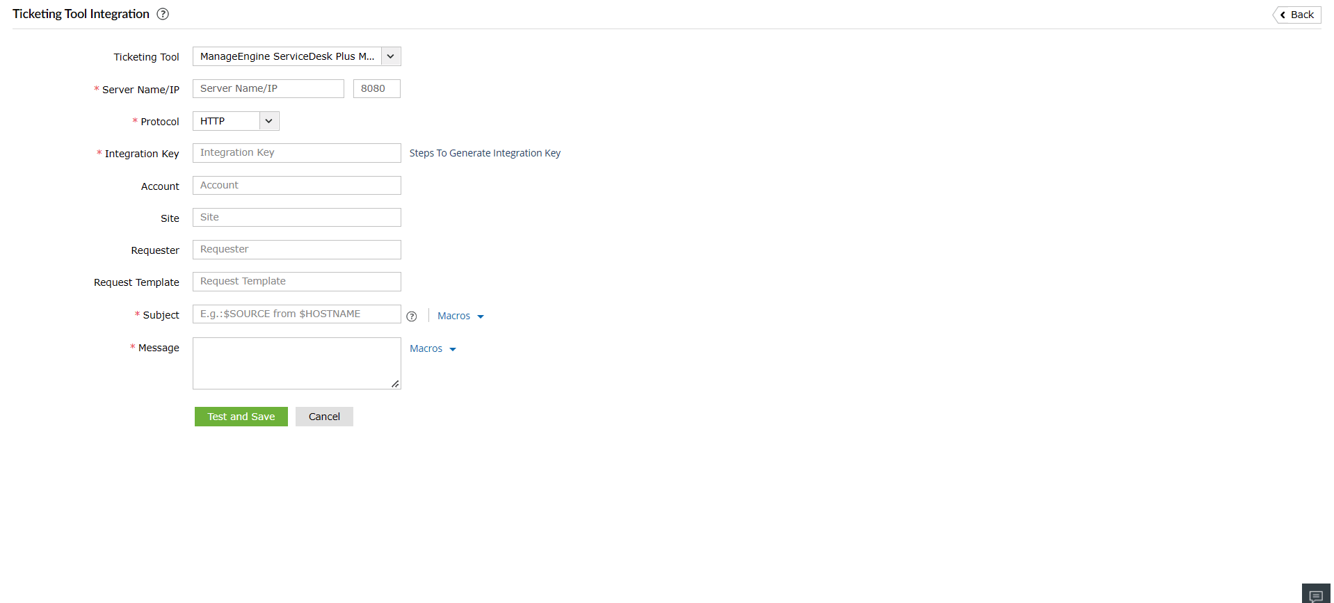 Ticketing Tool Integration
