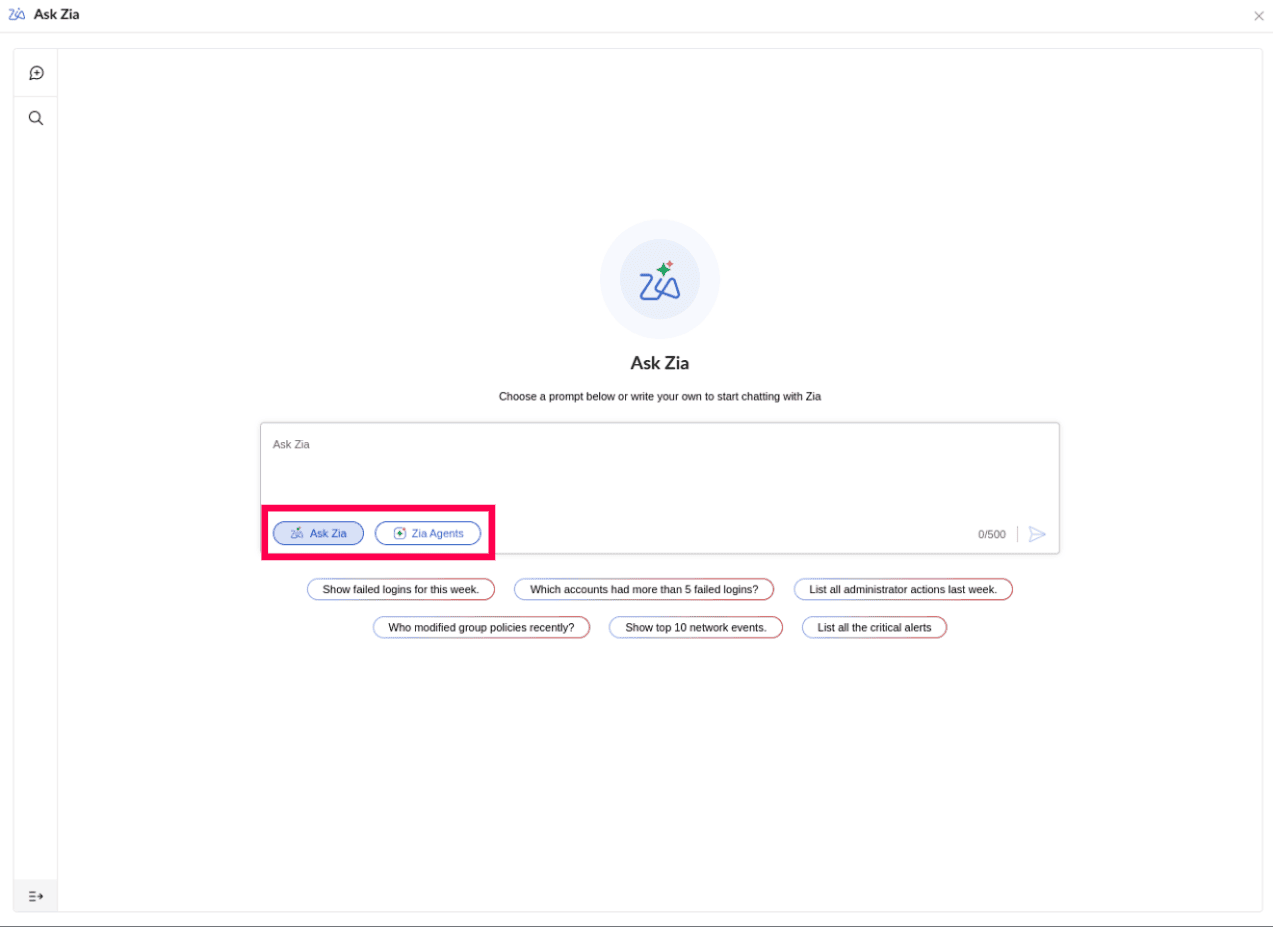 Viewing Ask Zia's conversational interface