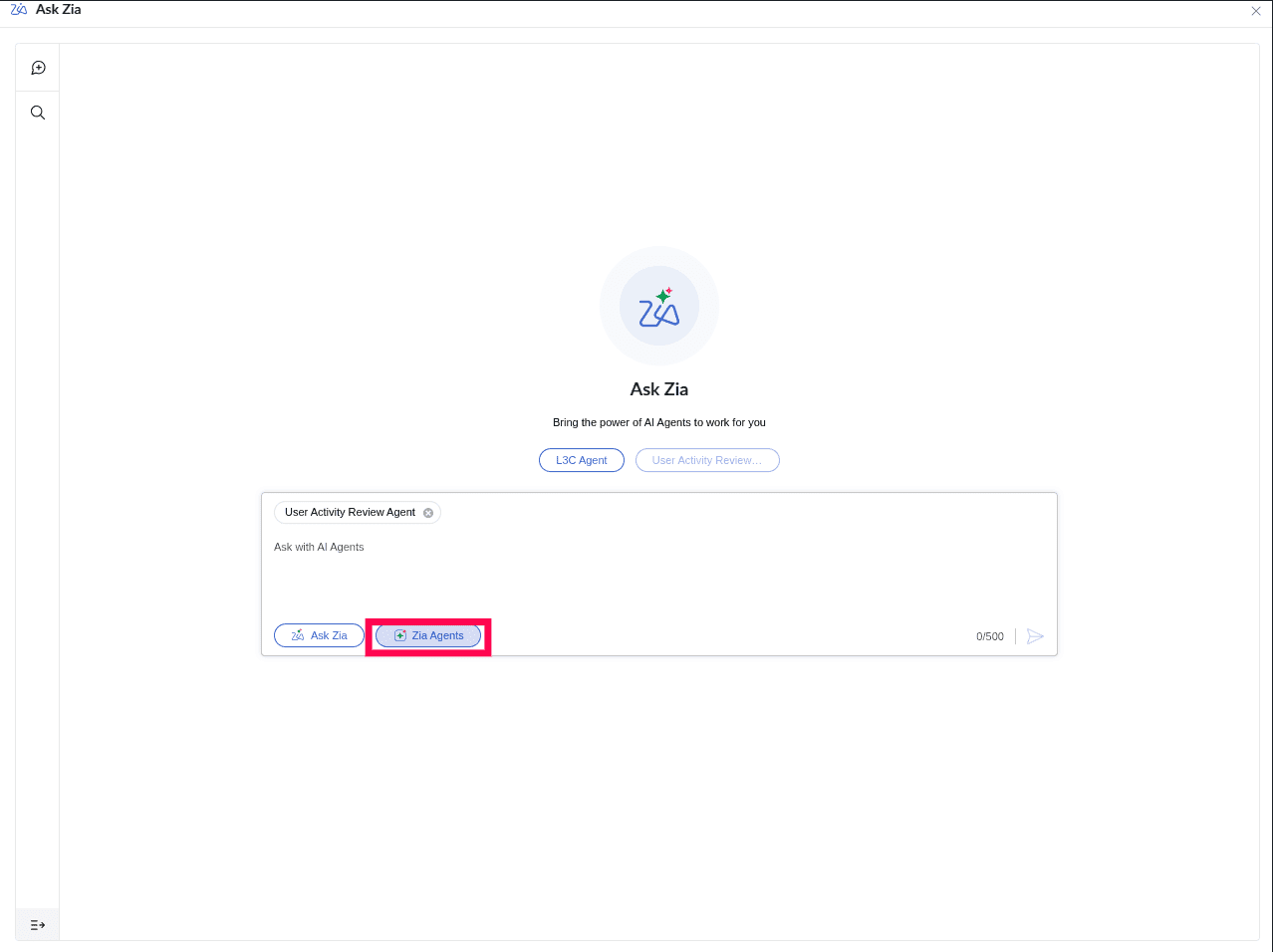 Viewing Ask Zia's conversational interface