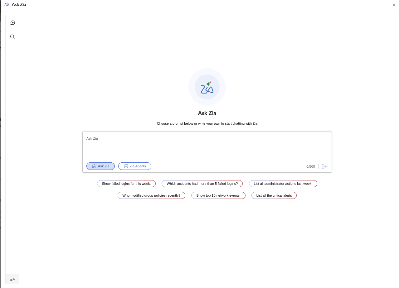 Viewing Ask Zia's conversational interface