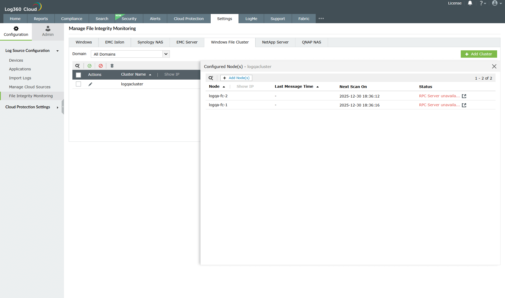 Configuring Windows File Cluster in Log360 Cloud